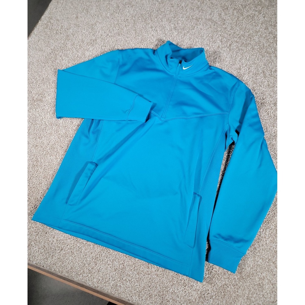 Nike Running 1/4 Zip Pullover Long Sleeve Sweater Mens Medium Blue Swoosh Golf